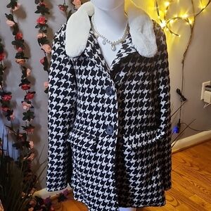 Cat & Jack Black and White Pea Coat with Houndstooth Pattern